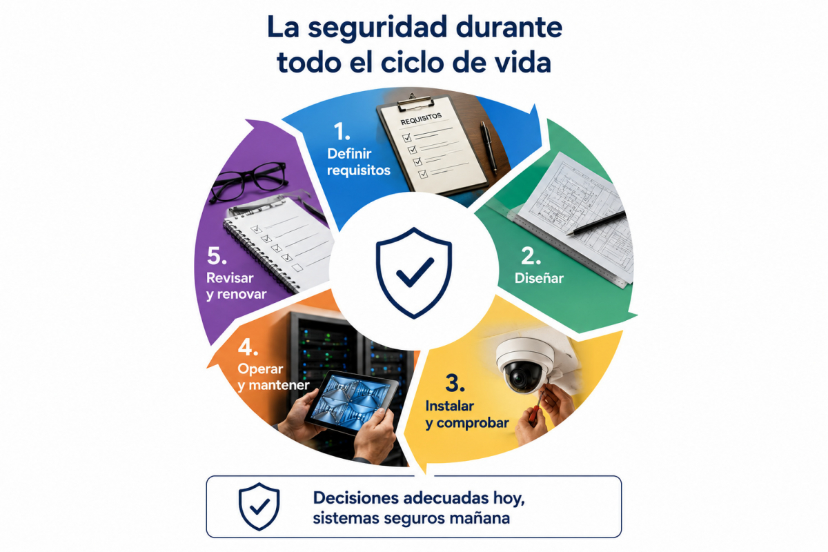 La seguridad debe mantenerse durante todo el ciclo de vida del sistema.